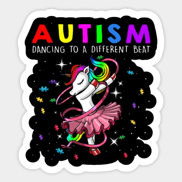 Unicorn Autism Mom Dancing To A Different Beat Sticker by tomhilljohnez